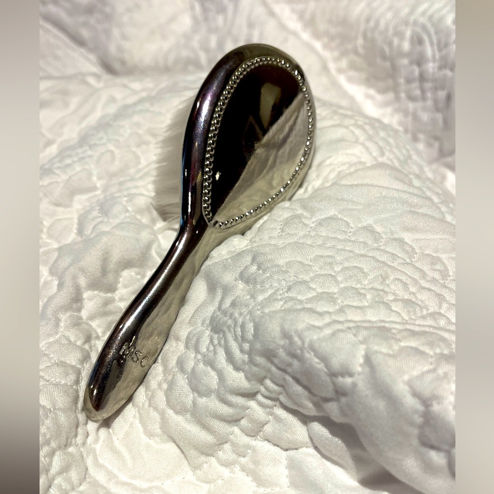 Vintage Sterling Silver Brush with MSC  - Baby Brush with linen pillow